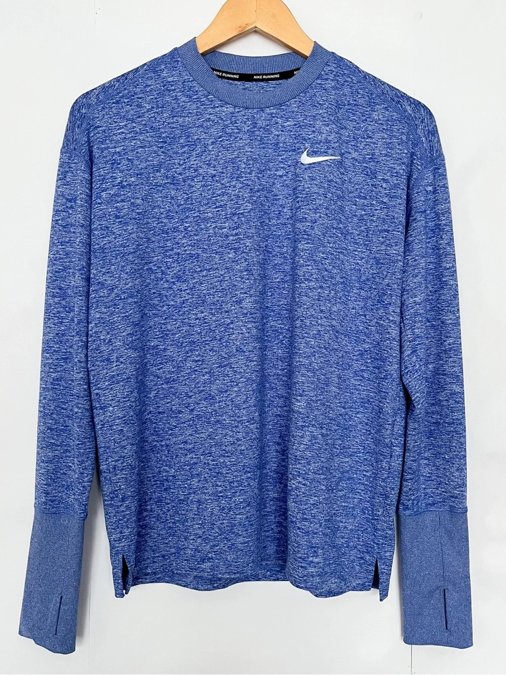 Nike Dri-Fit Running Long Sleeve Shirt Crewneck Thumbholes Size Medium Blue